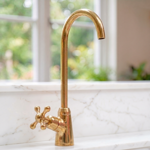 Unlacquered Brass Cold Water Faucet with Cross Handle, 10-Inch Height