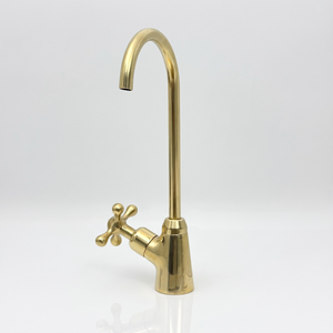 Unlacquered Brass Cold Water Faucet with Cross Handle, 10-Inch Height
