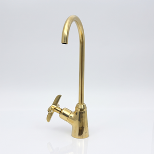 Unlacquered Brass Cold Water Faucet with Cross Handle, 10-Inch Height