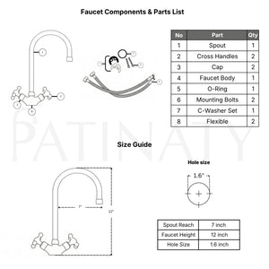 Unlacquered Brass Engraved Gooseneck Single Hole Faucet with Cross Handles