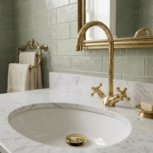 Unlacquered Brass Engraved Gooseneck Single Hole Faucet with Cross Handles