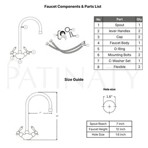 Unlacquered Brass Engraved Gooseneck Single Hole Faucet with Lever Handles