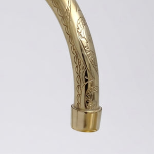 Unlacquered Brass Engraved Gooseneck Single Hole Faucet with Lever Handles