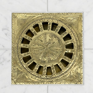 Unlacquered Brass Engraved Shower Drain with Removable Cover, Solid Brass Square Shower Drain