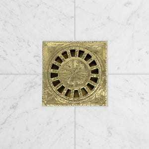 Unlacquered Brass Engraved Shower Drain with Removable Cover, Solid Brass Square Shower Drain