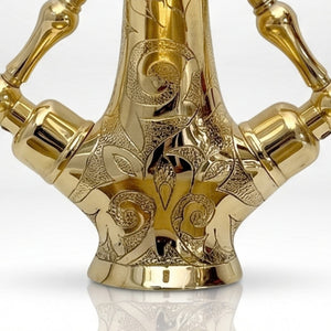 Unlacquered Brass Engraved Single Hole Bathroom Faucet with Lever Handles