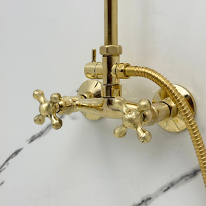 Unlacquered Brass Exposed Shower System with Rainfall Head & Handheld