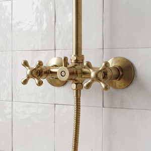 Unlacquered Brass Exposed Shower System with Handheld Shower