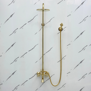 Unlacquered Brass Exposed Shower System with Rainfall Head, Handheld Shower & Tub Filler