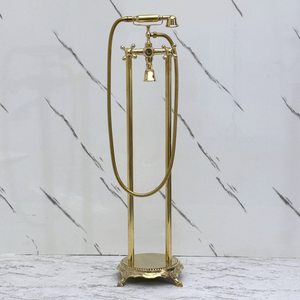 Unlacquered Brass Freestanding Bathtub Faucet, Solid Brass Clawfoot Tub Filler with Handheld Shower Head, - image 3