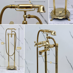 Unlacquered Brass Freestanding Bathtub Faucet, Solid Brass Clawfoot Tub Filler with Handheld Shower Head and - image 11