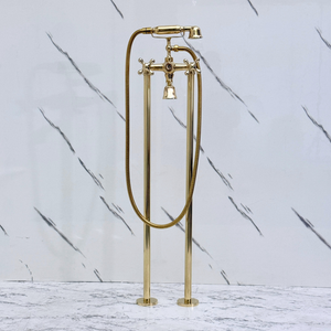 Unlacquered Brass Freestanding Tub Filler with Handheld Shower - image 1