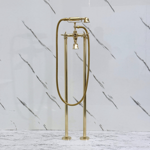 Unlacquered Brass Freestanding Tub Filler with Handheld Shower - image 4