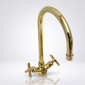 Unlacquered Brass Gooseneck Single Hole Faucet with Cross Handles