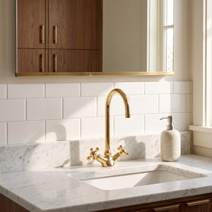 Unlacquered Brass Gooseneck Single Hole Faucet with Cross Handles