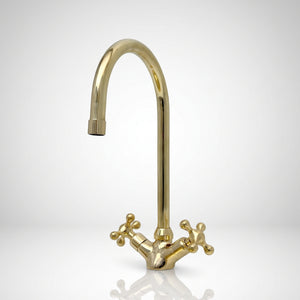 Unlacquered Brass Gooseneck Single Hole Faucet with Cross Handles