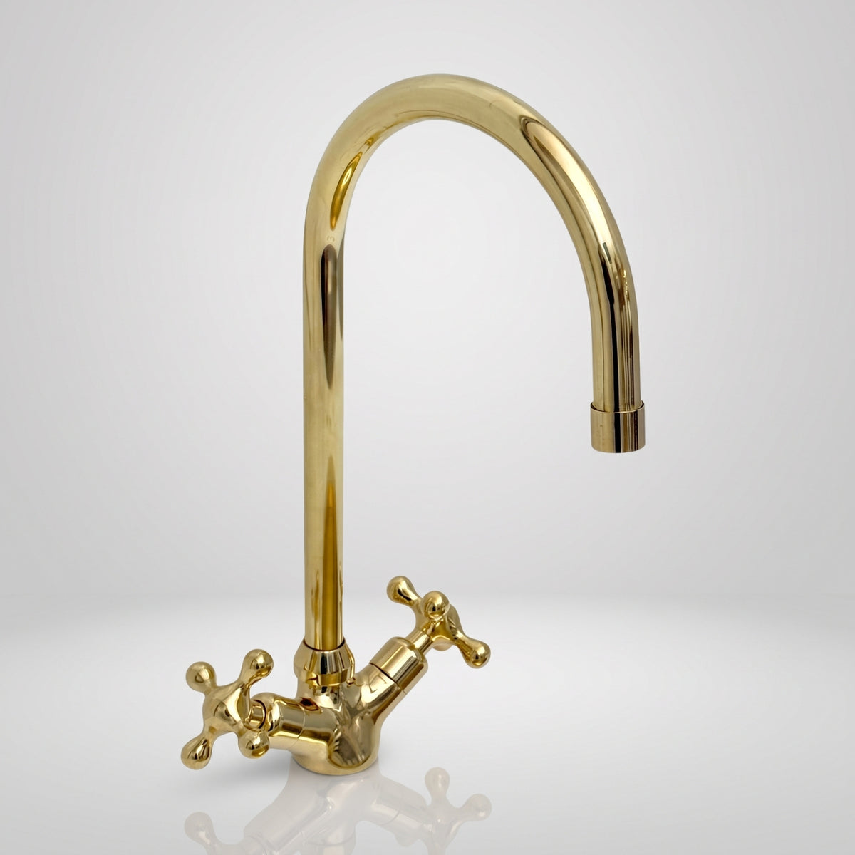 Unlacquered Brass Gooseneck Single Hole Faucet with Cross Handles
