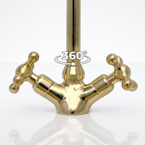 Unlacquered Brass Gooseneck Single Hole Faucet with Cross Handles