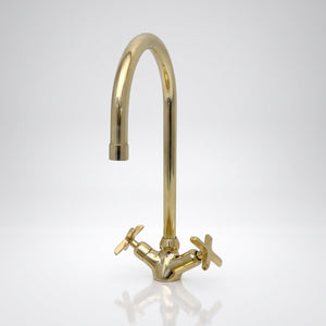 Unlacquered Brass Gooseneck Single Hole Faucet with Cross Handles