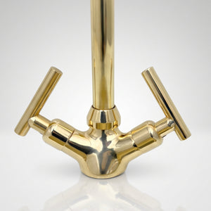 Unlacquered Brass Gooseneck Single Hole Faucet with Lever Handles
