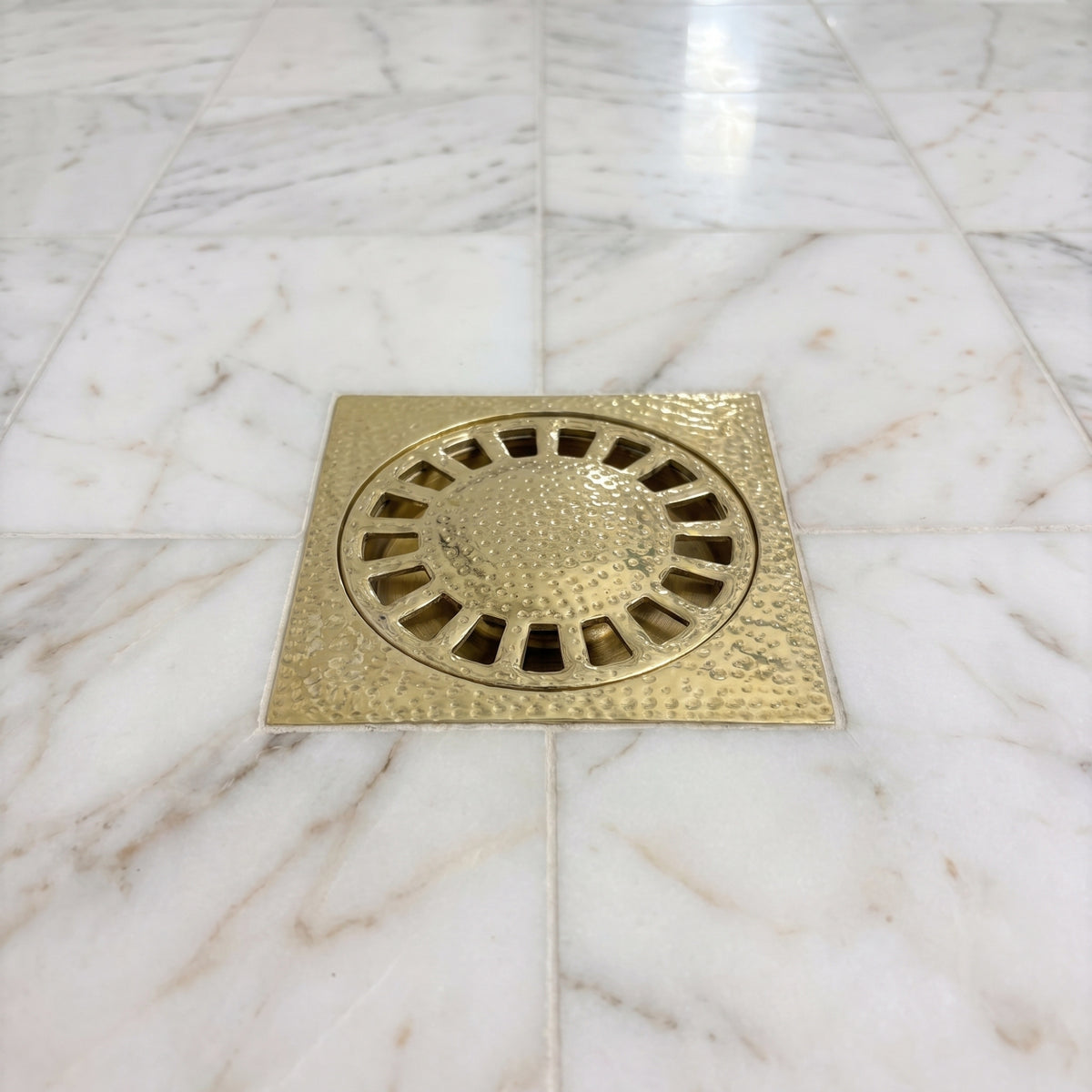 Unlacquered Brass Hammered Shower Drain with Removable Cover, Solid Brass Square Shower Drain