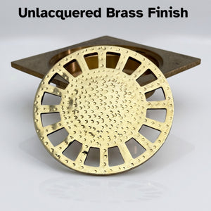 Unlacquered Brass Hammered Shower Drain with Removable Cover, Solid Brass Square Shower Drain