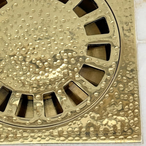 Unlacquered Brass Hammered Shower Drain with Removable Cover, Solid Brass Square Shower Drain