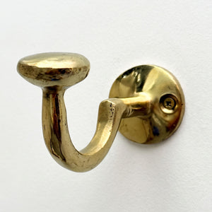 Unlacquered Brass Hooks, Solid Brass Robe Hook, Heavy Duty Single Hook, Wall Mount Robe Hooks