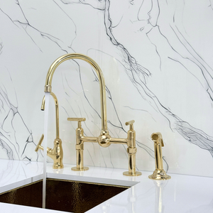 Unlacquered Brass Bridge Kitchen Faucet with Lever Handles – Regent – alternate view 4