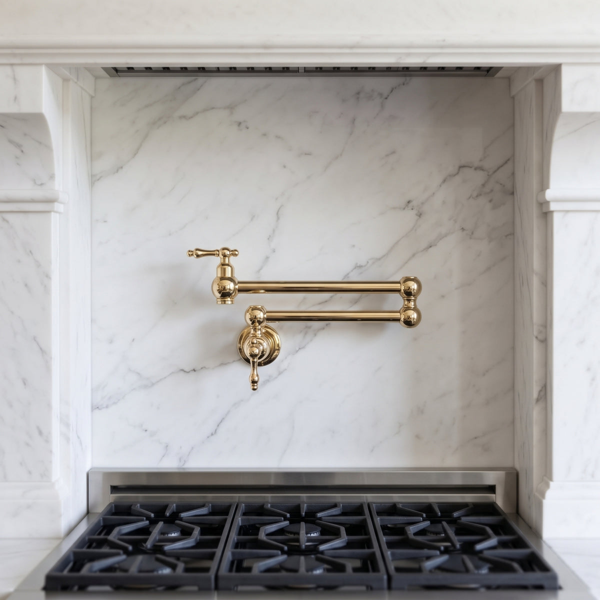 Unlacquered Brass Wall-Mount Pot Filler with Lever Handles