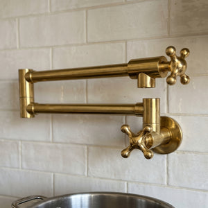 Unlacquered Brass Swing-Arm Pot Filler with Cross Handles