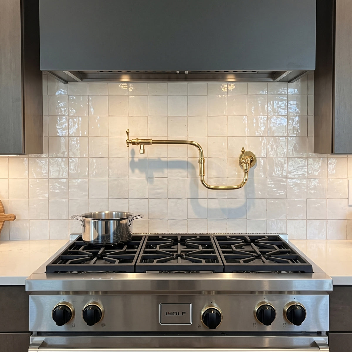 Unlacquered Brass Swing-Arm Pot Filler with Lever Handles