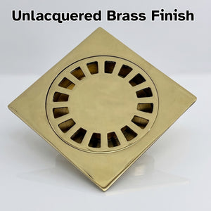Unlacquered Brass Shower Drain with Removable Cover, Solid Brass Square Shower Drain