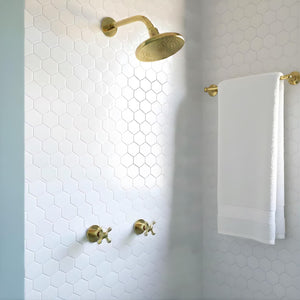 Unlacquered Brass Adjustable Flat Round Rain Shower System — Short arm (UBCSS-007) — shower system overview