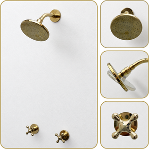 Unlacquered Brass Adjustable 6" Flat Round Rain Shower System, Short Arm