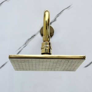 Unlacquered Brass Adjustable Square Rain Shower System with Handheld & Tub Filler — Straight arm (UBCSS-016) — detail view 6