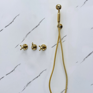 Unlacquered Brass Adjustable Square Rain Shower System with Handheld — Straight arm (UBCSS-017) — detail view 10