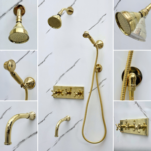Unlacquered Brass Round Rain Shower System with Handheld & Tub Filler — Short arm (UBCSS-013) — detail view 3
