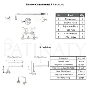 Unlacquered Brass Adjustable 4" Round Rain Shower System, Straight Arm