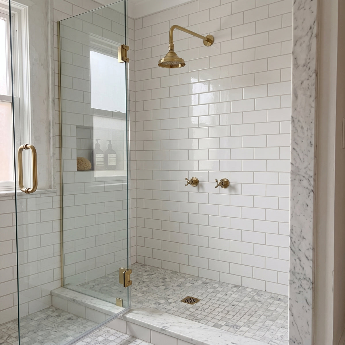 Unlacquered Brass Adjustable 6" Round Rain Shower System, Straight Arm