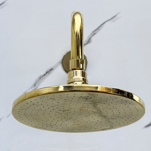 Unlacquered Brass Adjustable Flat Round Rain Shower System with Handheld — Straight arm (UBCSS-011) — detail view 6