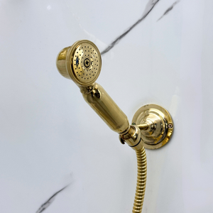Unlacquered Brass Adjustable Flat Round Rain Shower System with Handheld — Straight arm (UBCSS-011) — detail view 10