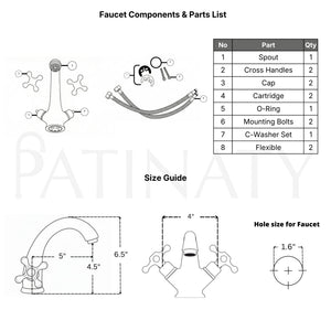 Unlacquered Brass Single Hole Bathroom Faucet with Cross Handles