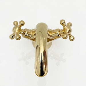 Unlacquered Brass Single Hole Bathroom Faucet with Cross Handles
