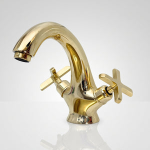 Unlacquered Brass Single Hole Bathroom Faucet with Cross Handles