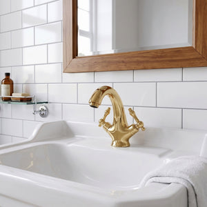 Unlacquered Brass Single Hole Bathroom Faucet with Lever Handles