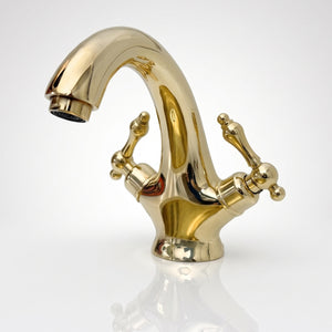 Unlacquered Brass Single Hole Bathroom Faucet with Lever Handles