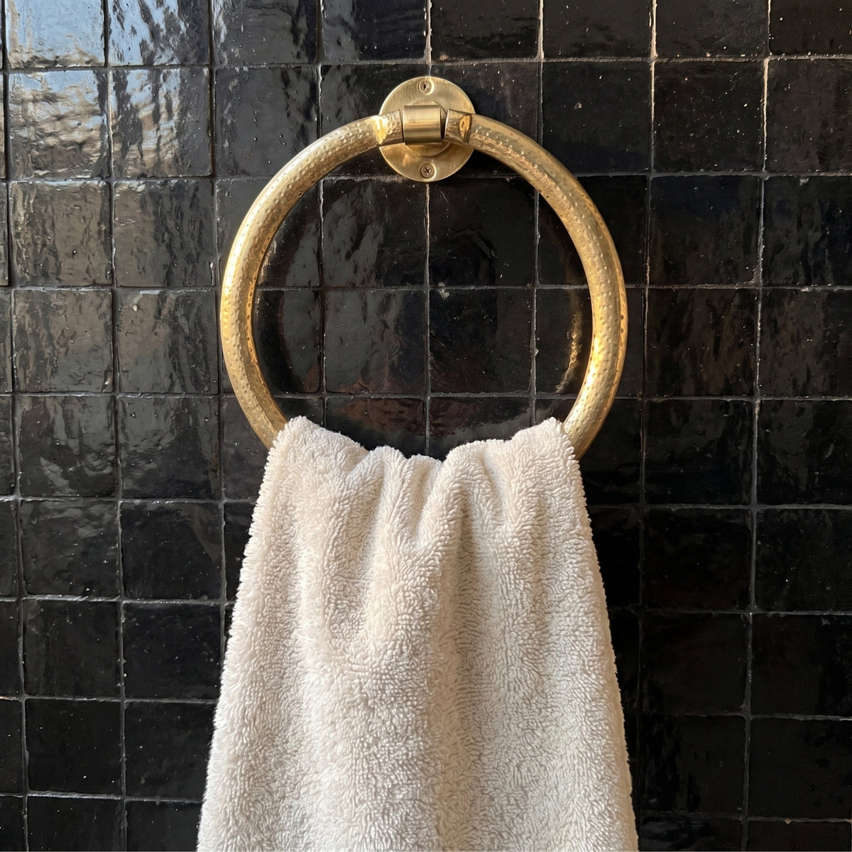 Unlacquered Brass Towel Holder, Brass Hammered Towel Hanger, Bathroom Wall Mounted Towel Ring