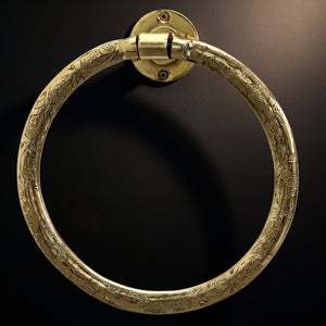 Unlacquered Brass Towel Holder, Hand Engraved Towel Hanger, Bathroom Wall Mounted Towel Ring