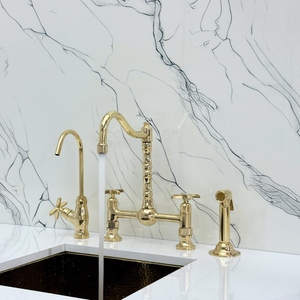 Unlacquered Brass Victorian Bridge Kitchen Faucet with Cross Handles – Pembroke – alternate view 5